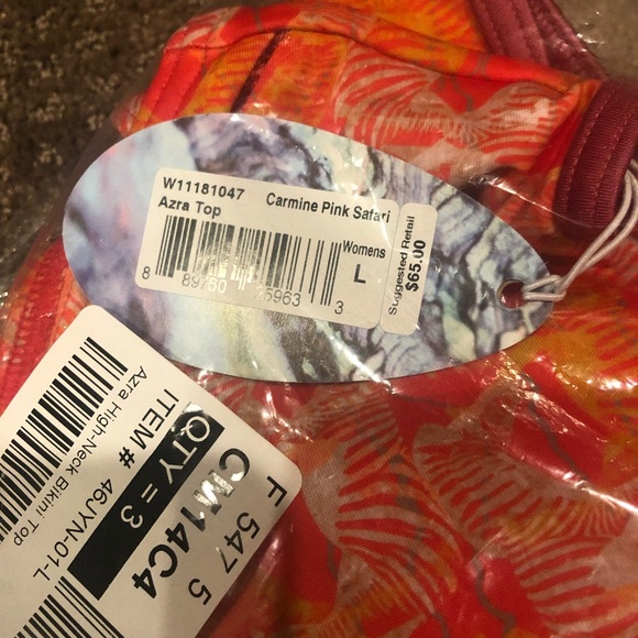 PRANA NWT AZRA BIKINI TOP IN CARMINE PINK SAFARI ZEBRA PRINT ORANGE RED S M L XL - Picture 3 of 3